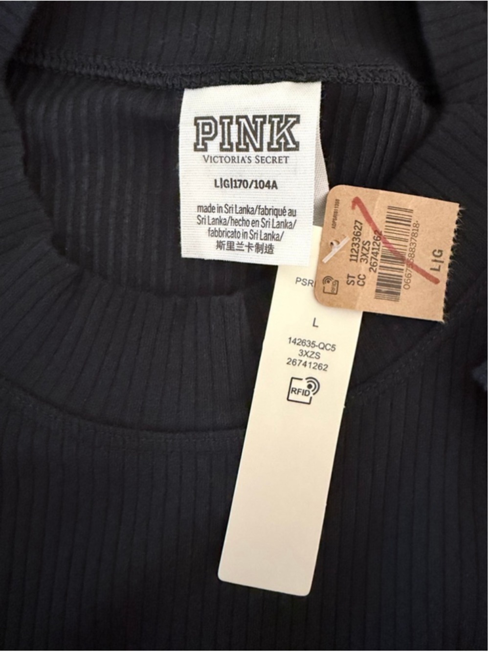 PINK Victoria’s Secret Black Ribbed Long Sleeve Mock Neck Mini Dress Size L NWT - Picture 4 of 5